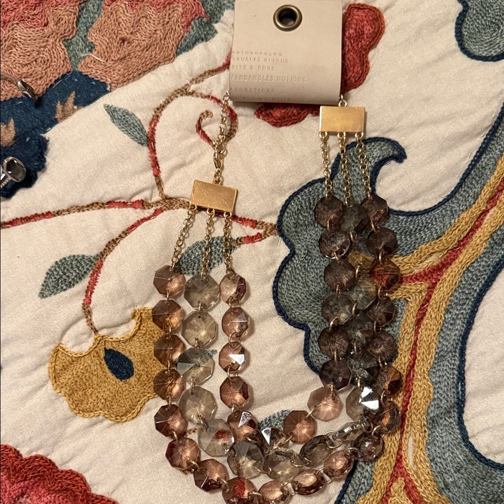 Anthropologie Multi-Strand Crystal Necklace - Gold and Gray